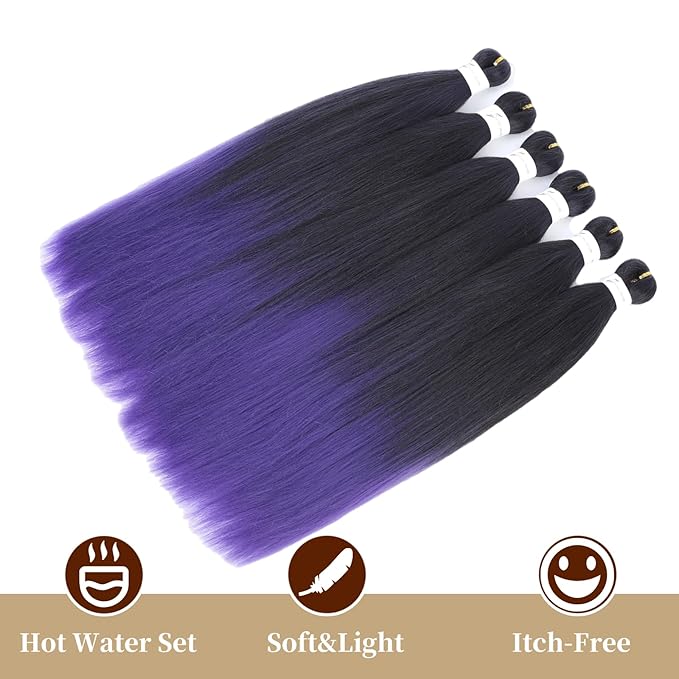 Pre-stretched Braiding Hair 20 Inch Pre Stretched Braiding Hair Professional Hair Extension,Ombre Black To Purple Hot Water Setting Perm Yaki Synthetic Hair For Twist Braids(20Inch,1B/Purple#)