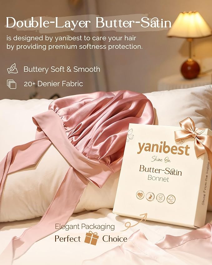 YANIBEST Silk Bonnet for Sleeping Women Adjustable Double Layer Satin Bonnet Reduce Friction Prevent Frizz Natural Curly Hair