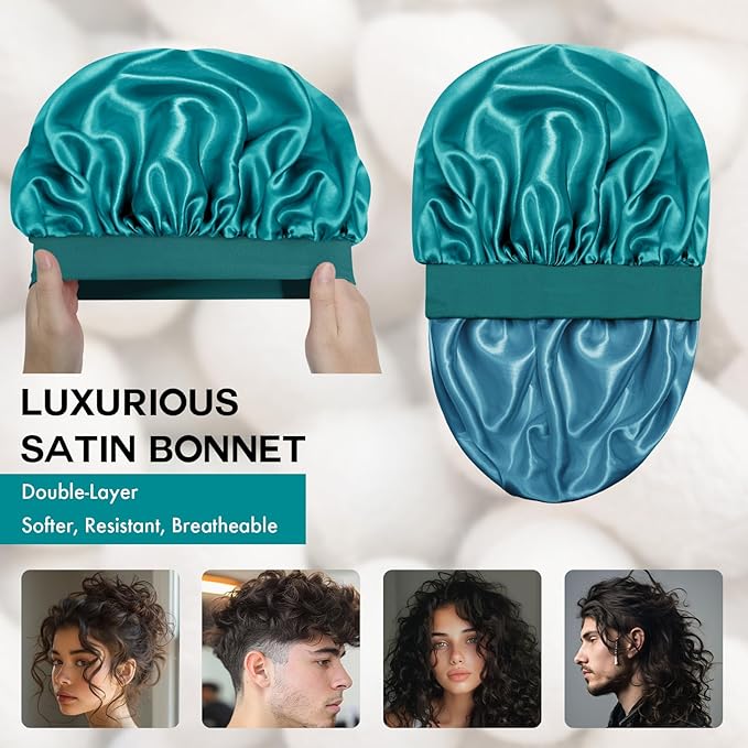 Satin Silk Bonnet for Sleeping, Double Layer Silk Sleep Cap for Men & Women, Soft Satin Lined Bonnet for Curly Hair