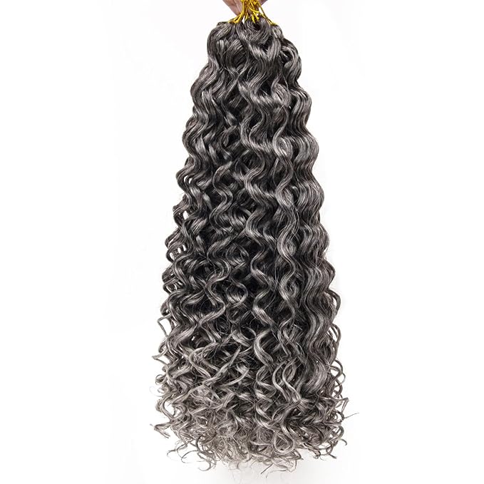 YXCHERISHAIR 8 Packs Curly Crochet Hair GoGo Curl Crochet hair for Black Women Deep Wave Braiding hair,Synthetic Bohemian Crochet Braid Water Wave Crochet hair Extensions (1B/Grey, 24inch)