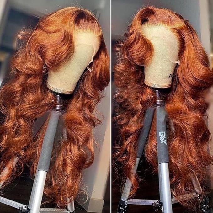 200 Density 13x6 Reddish Brown Lace Front Wigs Human Hair Pre Plucked 13x6 HD Transparent Body Wave Lace Front Wigs Human Hair With Baby Hair Ginger #33 Colored Human Hair Wig For Women (32 Inch)