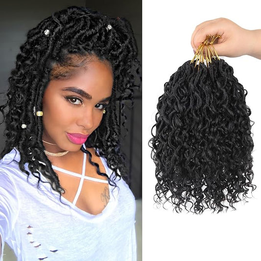 Goddess Locs Crochet Hair,10 Inch 9 Packs Synthetic Faux Locs Crochet Hair for Black Women,River Locs Hair Extensions Boho Style Pre looped Faux with Curly Ends