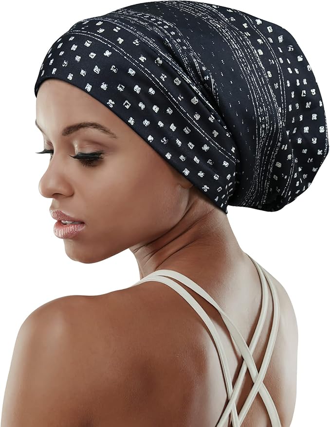Adjustable Satin Lined Sleep Cap for Dreadlocks Curly Hair Large Head-Stay On Overnight