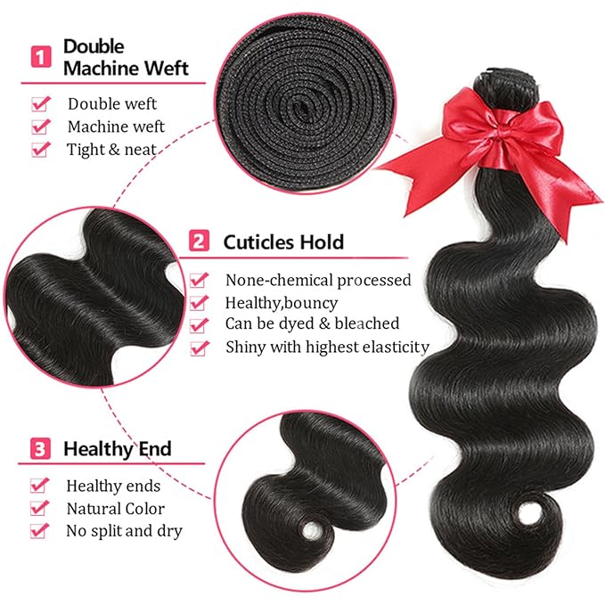 12A Body Wave Bundles with Frontal Human Hair 16 18 20+14 Inch Brazilian Virgin Body Wave Human Hair Weave 3 Bundles with 13x4 HD Lace Frontal Closure