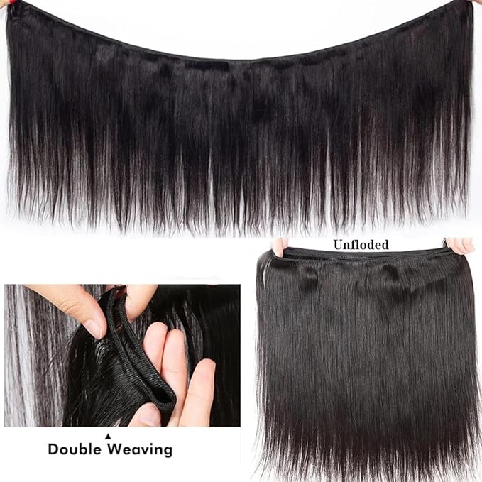 28 InchStraight Bundles Human Hair, 100% Unprocessed Brazilian Virgin Hair, Straight Bundles, Natural Black, Wet And Wavy Bundles - 1 Pack, Style Keep Texture Silky Soft, Hair Extension