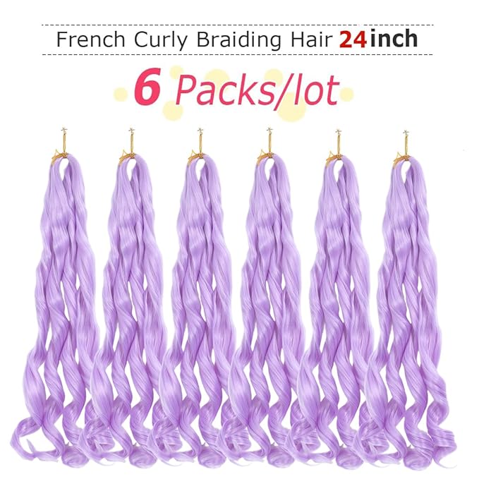 Purple French Curl Braiding Hair 24 Inch Soft Braiding Hair Pre Stretched Loose Wave Bouncy 100g/pack Yaki Hair for Black Women Hair Extensions for Braids(Light Purple 24 Inch)