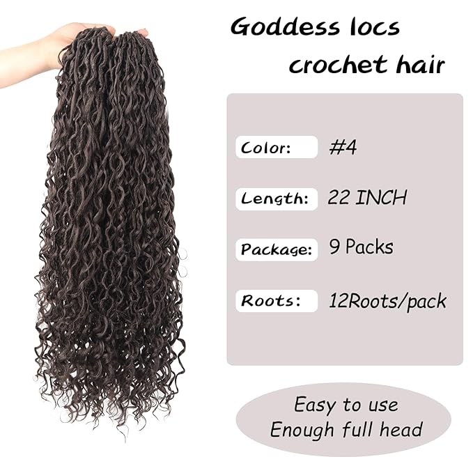 Goddess Locs Crochet Hair 22 Inch 9 Packs Synthetic Faux Locs Crochet Hair for Black Women, River Locs Hair Extensions Style Pre looped Crochet Locs with Curly Ends