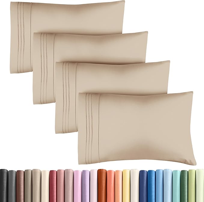 King Pillow Cases Set of 4 - Ultra Soft Hotel Quality Pillowcase Covers - Comfy, Cozy & Wrinkle Free - Shrinkage, Stain and Fade Resistant - Machine Washable Pillow Protectors - 4 Piece Set - Cream
