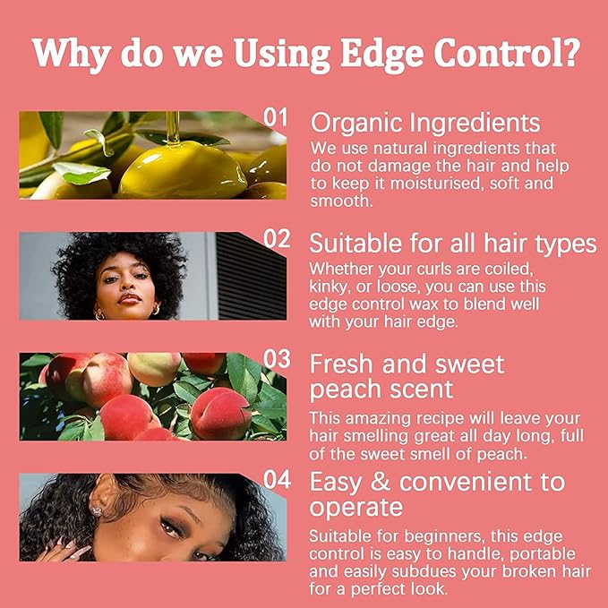 Edge Control Wax for Women Strong Hold Non-greasy Edge Control Smoother Edge Wax, Edge Wax Styling Gel Edge Control for Black Hair No Flaking, White Residue, Shine and Smooth (edge control-6pcs)