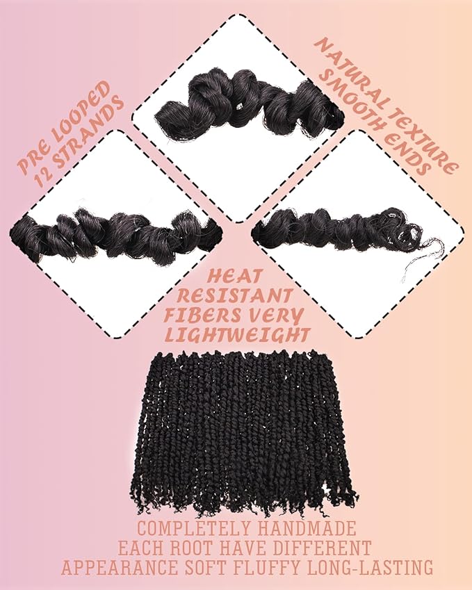 12 Inches 8 Packs Passion Twist Crochet Hair-Natural Black Pre-twisted Passion Twists,Pre-Looped Crochet Braids Made Of Bohemian Hair Synthetic Braiding Hair Extensions (12 Inch(Pack of 8), 1B)