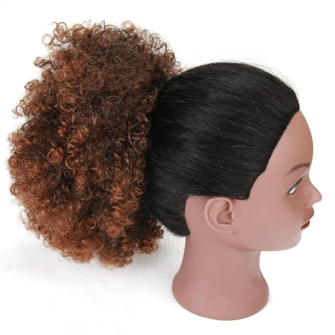 Afro Puff Drawstring Ponytail Extension for Black Women Short Afro Curly Ponytail Extension Clip On Kinky Drawstring Curly Ponytail Bun (T1B/30#)
