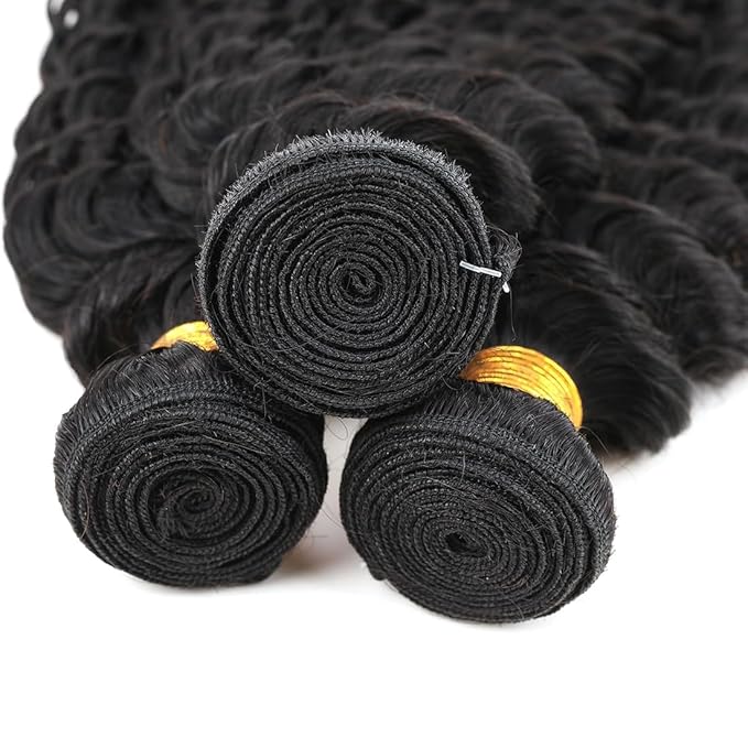 Human Hair Bundles Brazilian Deep Wave Bundles 14 16 18inch 12A 100% Unprocessed Virgin Human Hair Deep Wave Quick Weave Raw 3 Bundles Deals Natural Black