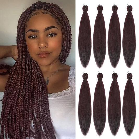 Pre-stretched Braiding Hair - 22 Inch 8 Packs Burgundy Wine Red Braiding Hair For Twist or Box Braids, Yaki Texture Hot Water Setting Synthetic Braiding Hair Extensions (22 Inch, 99J-8P)
