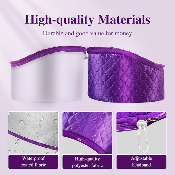 Thermal Steam Cap for Natural Hair Treatment: 10-Level Heating Cap for Deep Conditioning and Hair Steaming - Quick Heat-Up, Purple