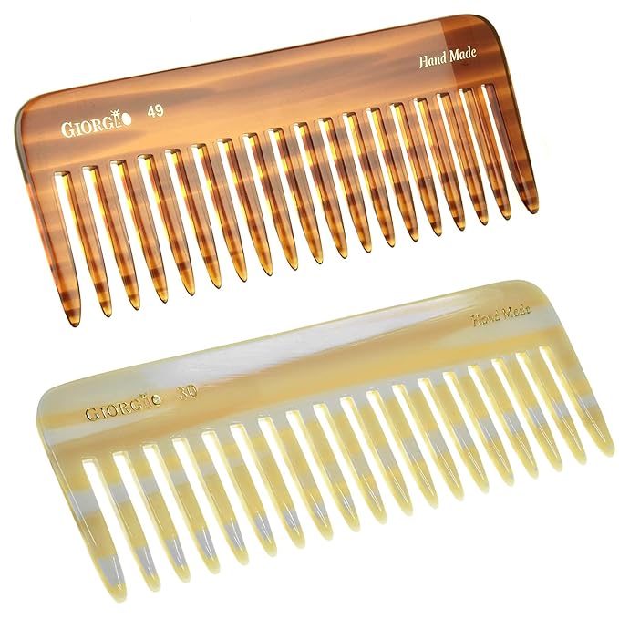 Giorgio G49 & G30 Large 5.75 Inch Detangling Comb, Wide Teeth for Thick Curly Wavy Hair. Long Hair Detangler Comb For Wet and Dry. Handmade, Saw-Cut, Hand Polished, 2 Pack Ivory/Tortoiseshell