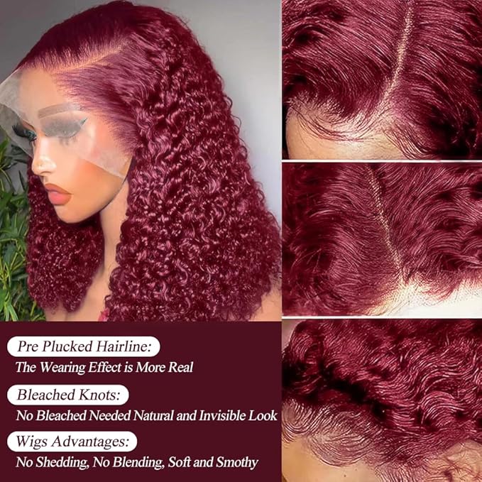 250 Density Burgundy Wig Human Hair 13x4 Deep Wave Lace Front Wigs Human Hair Pre Plucked 99j Burgundy Lace Frontal Wigs Wet and Wavy Curly Wig for Women (18 Inch)