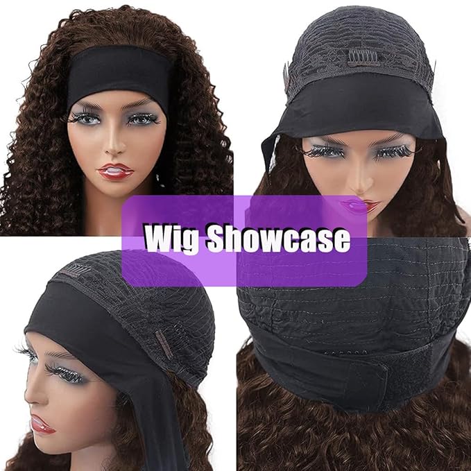 #4 Brown Headband Wig Human Hair 180% Density 100% Unprocessed Brazilian Virgin Hairs Machine Made Chocolate Brown Water Wave Headband Wig Human Hair For Woman 16 Inch