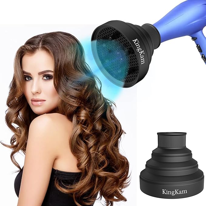 KingKam Collapsible Hair Dryer Diffuser - Travel and Easy Storage - Diffuser Attachment Fit Most Hair Dryers with Nozzle Diameter D-1.575Inch to 1.968 Inch (4-5cm) - Black