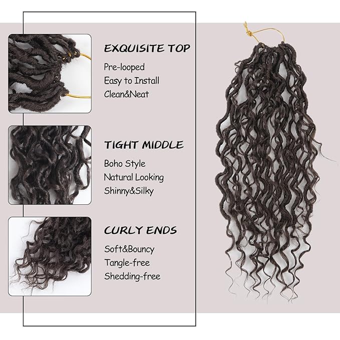 Goddess Locs Crochet Hair,12 Inch 9 Packs Synthetic Faux Locs Crochet Hair for Black Women,River Locs Hair Extensions Boho Style Pre looped Faux Locs with Curly Ends