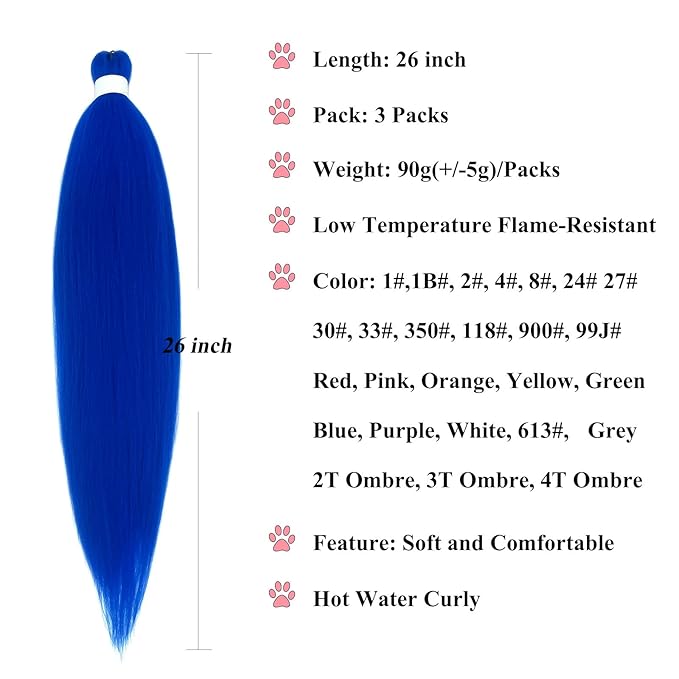 UPruyo Blue Braiding Hair Pre Stretched 26 inch Long Kids Prestretched Braiding Hair Extensions for Micro Box Braids Synthetic Clean Therapy Knotless Braiding Hair (Blue 3packs)