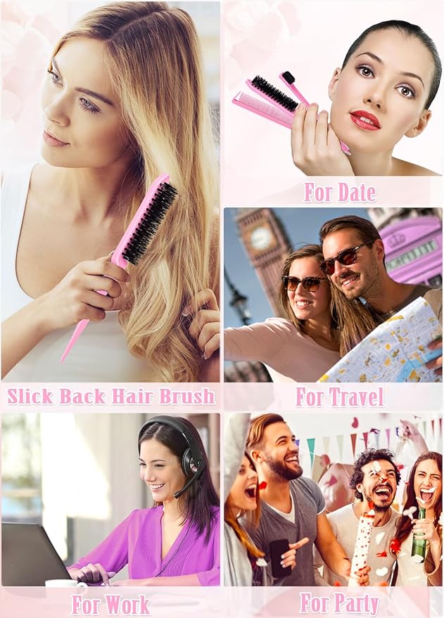 Hair Wax Stick Slick Back Hair Brush Set – Frizz Control for Women, Kids & Men, Smooths Flyaways, Defined Edges, Creates Sleek Ponytails & Buns – Styling Accessories & Stocking Stuffers for Teen Girls