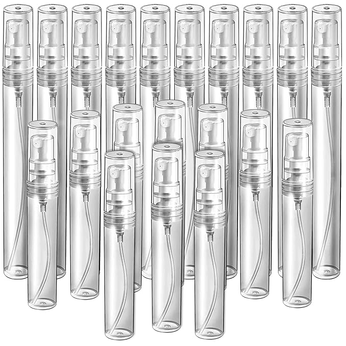 Teenitor 20Pcs Mini Spray Bottles, 10ml 5ml Mini Spray Bottles, Plastic Refillable Perfume Bottles Empty, Clear Travel Perfume Bottles Refillable