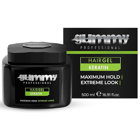 Gummy Professional Hair Gel Extreme Hold – Keratin-Infused Styling Gel for Women & Men – Long-Lasting Control, Shine & Strength – Ideal for Slick Back, Defined Curls & Wet Look Hairstyles – 500 ml