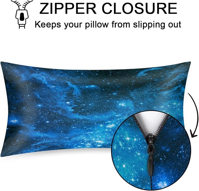 Galaxy Nebula Silky Satin Pillowcase for Hair & Skin, Bed Pillow Cases with Hidden Zipper Soft Breathable Pillow Covers for Sleeping King Size, 20x40in