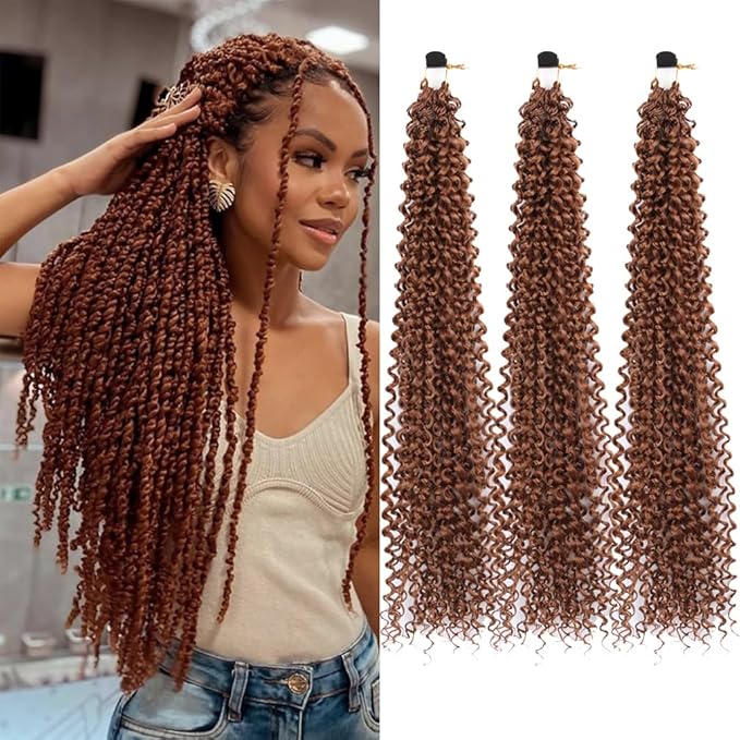 Curly Crochet Hair Extensions Brown Passion Twist Braids 24Inch Long Curly Braiding Hair 3Packs Spring Crochet Braids Hair Extensions Goddess Box Braids for Black Women(24",30#)