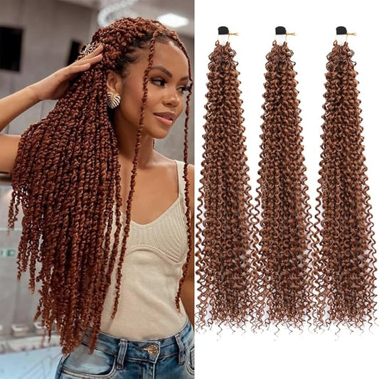 Curly Crochet Hair Extensions Brown Passion Twist Braids 24Inch Long Curly Braiding Hair 3Packs Spring Crochet Braids Hair Extensions Goddess Box Braids for Black Women(24",30#)