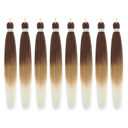 Pre Stretched Braiding Hair Ombre 30 Inch 8 Packs Synthetic Crochet Braids Hot Water Setting Professional Soft Yaki Texture Synthetic Hair Extensions(30 Inch 4/27/613)