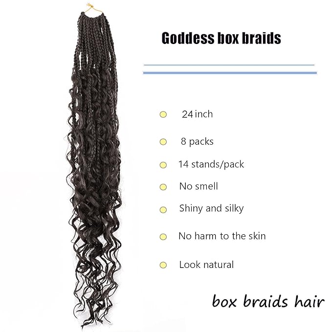 24inch Goddess Box Braids Crochet Hair 8 Packs Synthetic Braiding Hair Extensions for Black Women