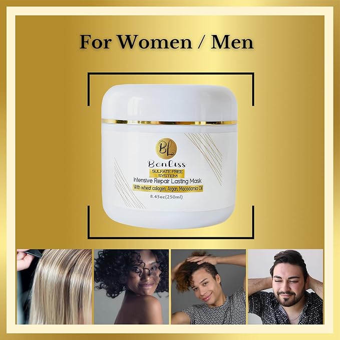 Intensive Repairs Lasting Hair Mask: Deep Conditioner for Dry, Damaged & Curly Hair with Argan and Macadamia Oil, 8.45 Fl OZ