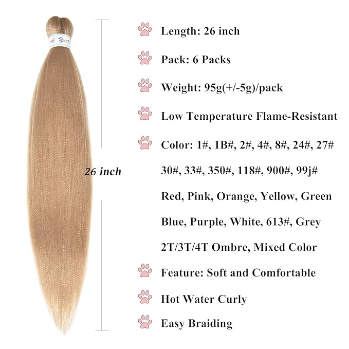 Ash Blonde Brown Braiding Hair Pre Stretched Knotless Synthetic Hair for Braiding Box Braids Crochet Jumbo Kids Micro Prestretched Braids Extensions 26 inch