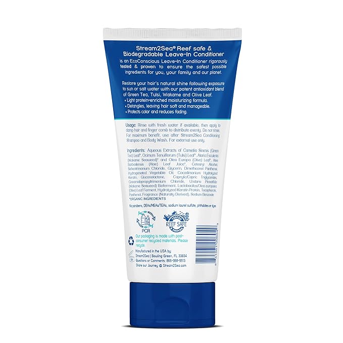 Stream2Sea Travel Size Sulfate Free Leave-In Hair Conditioner with Sun Protection, 1oz Each, Pack of 3 | Travel Size