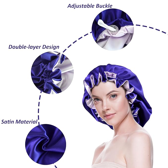 Silk Bonnet for Sleeping Satin Bonnets Double Layer Reversible Hair Cap Bonnet for Women Long Curly Braid Hair (Regal Purple)