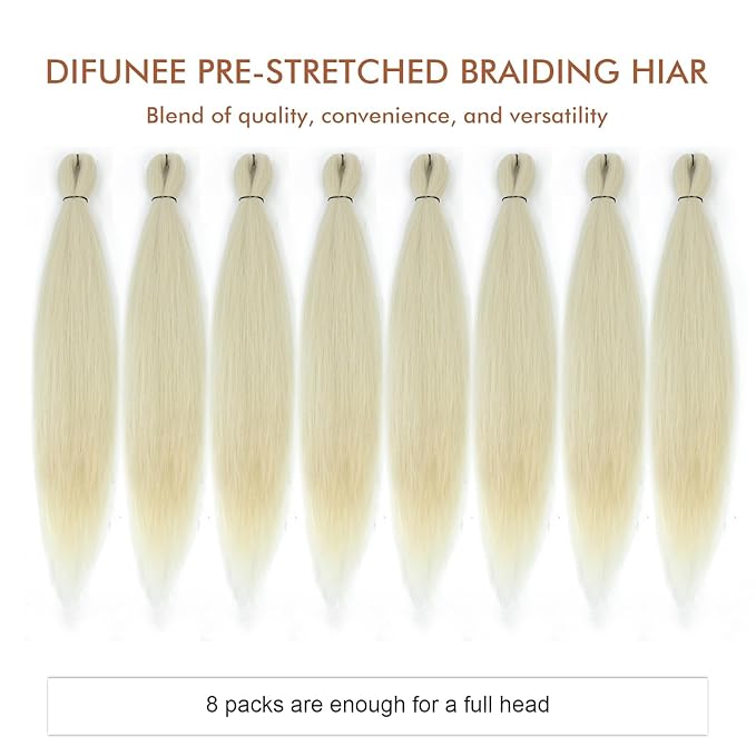 Pre-stretched Braiding Hair - 18 Inch 8 Packs Off-White Blonde Braiding Hair For Twist or Box Braids, Yaki Texture Hot Water Setting Synthetic Braiding Hair Extensions (18 Inch, 613#-8P)