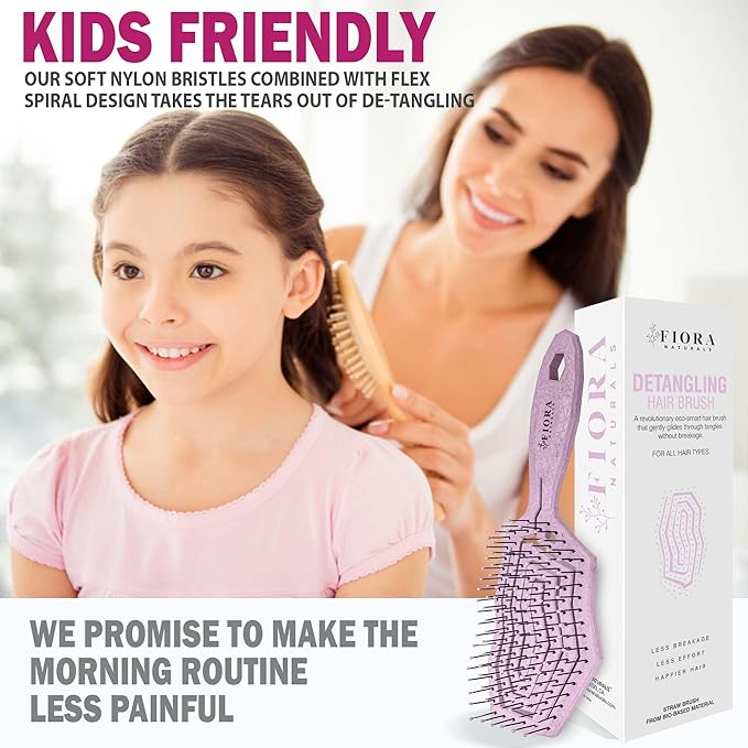 Fiora Naturals Hair Detangling Brush for Women - Detangler Hair Brush w/Flexible Soft Bristles- Gently Glides Through Tangles - Curly, Fine, Dry and Shower Wet HairBrush, cepillo para cabello - Pink