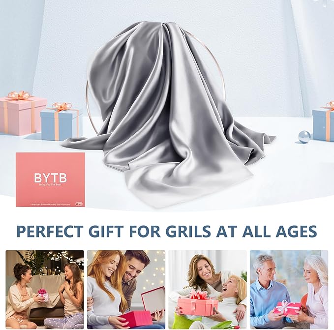 Silk Pillow Cases King Size 100% Mulberry Silk Pillowcase for Hair & Skin Inches 22 Momme Both Sided Grade 6A Silk Cooling Soft Breathable 20 x 36 with Hidden Zipper 1PC, Grey