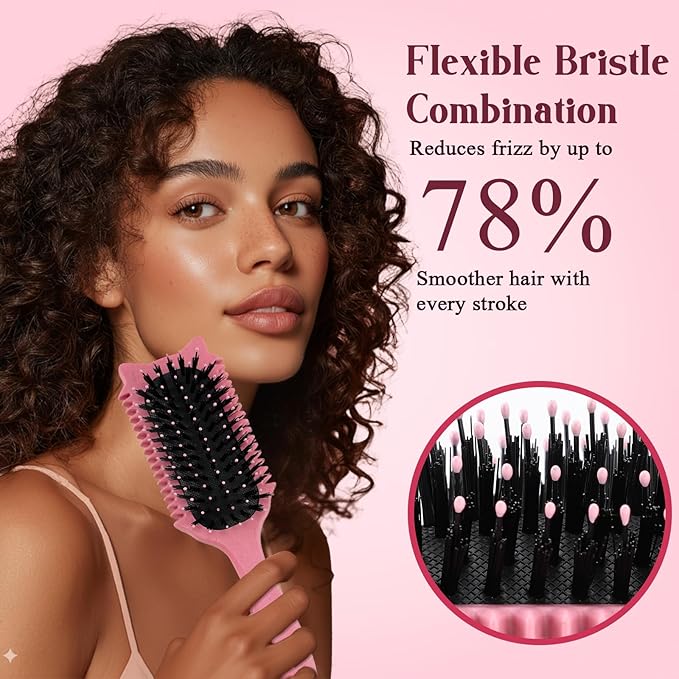 Curly Hair Brush, Curl Defining Brush for Effortless Curly Hair Care, Funny Cat Ear Type Curl Brush Suitable for Wet & Dry Hair,Women and Men,Reduces Frizz (Pink)