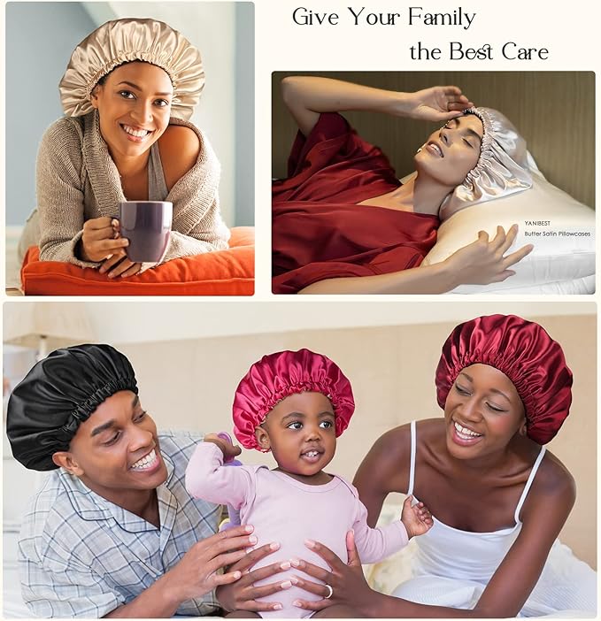 YANIBEST Silk Bonnet Satin Bonnet for Sleeping Women Men, Adjustable Double Layer Hair Bonnet for Curly Braids Reduce Frizz