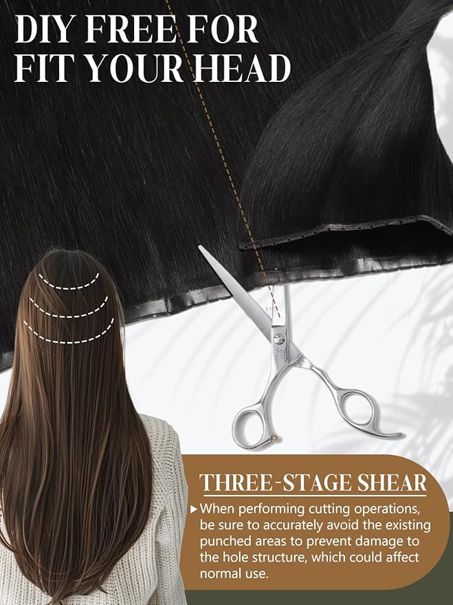 LOXXY Human Hair Extensions PU OVO Weft - Invisible Genius Extension Remy Human Hair With Holes - 22 Inch 100g Natural Black, Bead in Butterfly Extension Hair, 1PCS Weft Width 31.5"(80cm)