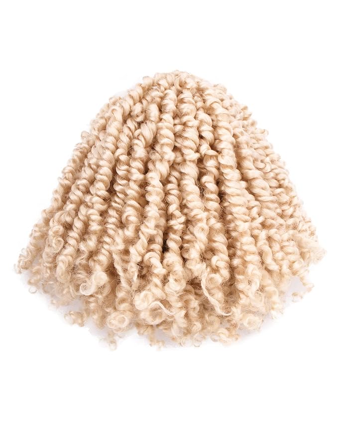 10 Inches 8 Packs Pre Looped Pretwisted Passion Twist Crochet Hair,Blonde Off-white,Soft Hair Extensions Braided by Synthetic Spring Kinky Twist Bohemian Curls(10"-8 Packs,613#)