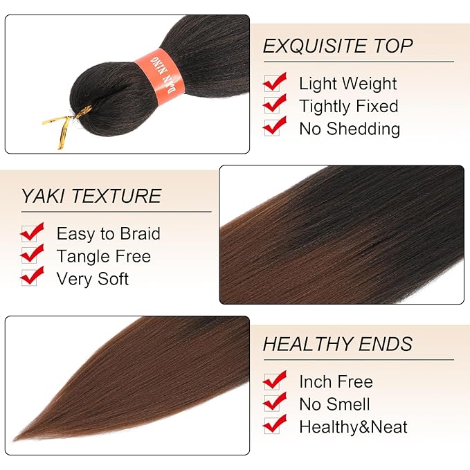 Ombre Pre-stretched Braiding Hair, Silky Braid Hair Extensions, Crochet Twist Hair Braids, Yaki Texture Original Braiding Hair Pre Stretched, 0.2 pound/bundle(24''-pack of 8, 1b/30)…