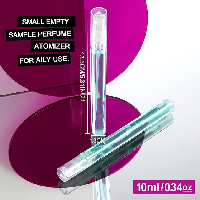 Teenitor Mini Spray Bottle, 20 Pack 10ml Perfume Bottle Empty, Plastic Refillable Perfume Bottles Atomizer, Sample Bottle Fine Mist Spray Bottles, Essential Oil Portable Bottle for Travel