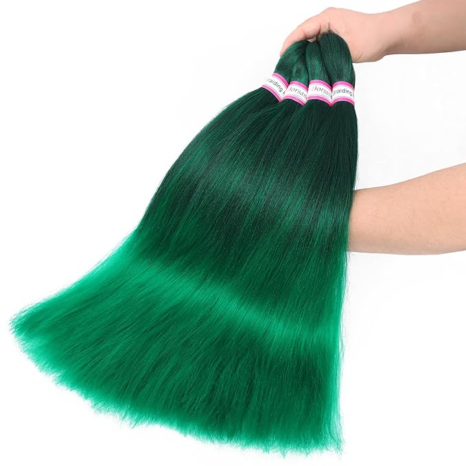 Dorsanee Braiding Hair Pre Stretched 20 Inch 8 Packs Ombre Green Braiding Hair Extensions for Crochet Box Braids Twists Locs Hair Soft Yaki Texture Hot Water Setting (20inch,#1B/Green)