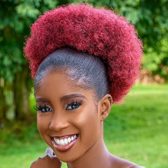Afro Puff Drawstring Ponytail with Bangs ponytail extension for black women Short Curly Clip in Wrap Updo Hairpiece(TBUG) (No bangs, TBUG#)