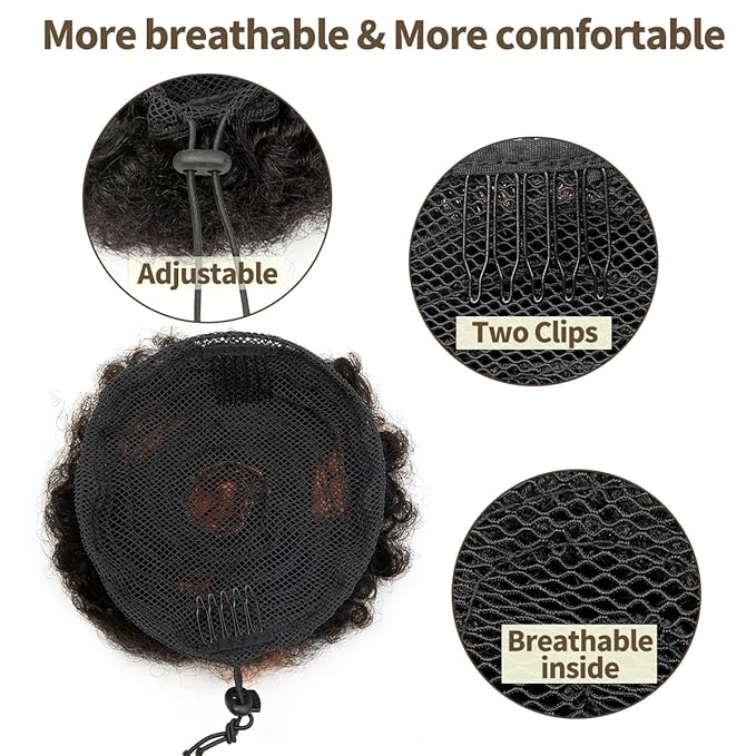 isheeny Small Human Hair Bun For Kids Age 2-5, 100% Human Hair Bun Small Drawstring Ponytail H1-30 For Little Girls, Curly Fake Hair Bun Natural, Soft, And Durable For Repeated Use