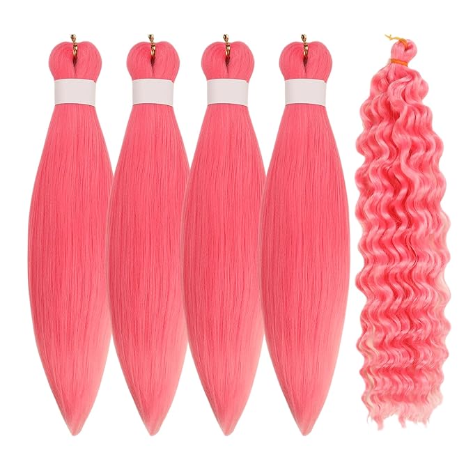 Pink Braiding Hair Pre stretched Boho Hair for Braiding Hair Extensions Kids Short Micro Curl Boho Braids Curly Crochet Bohemian Braids Water Deep Wave Non Toxic Ez Braid Knotless