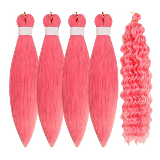 Pink Braiding Hair Pre stretched Boho Hair for Braiding Hair Extensions Kids Short Micro Curl Boho Braids Curly Crochet Bohemian Braids Water Deep Wave Non Toxic Ez Braid Knotless